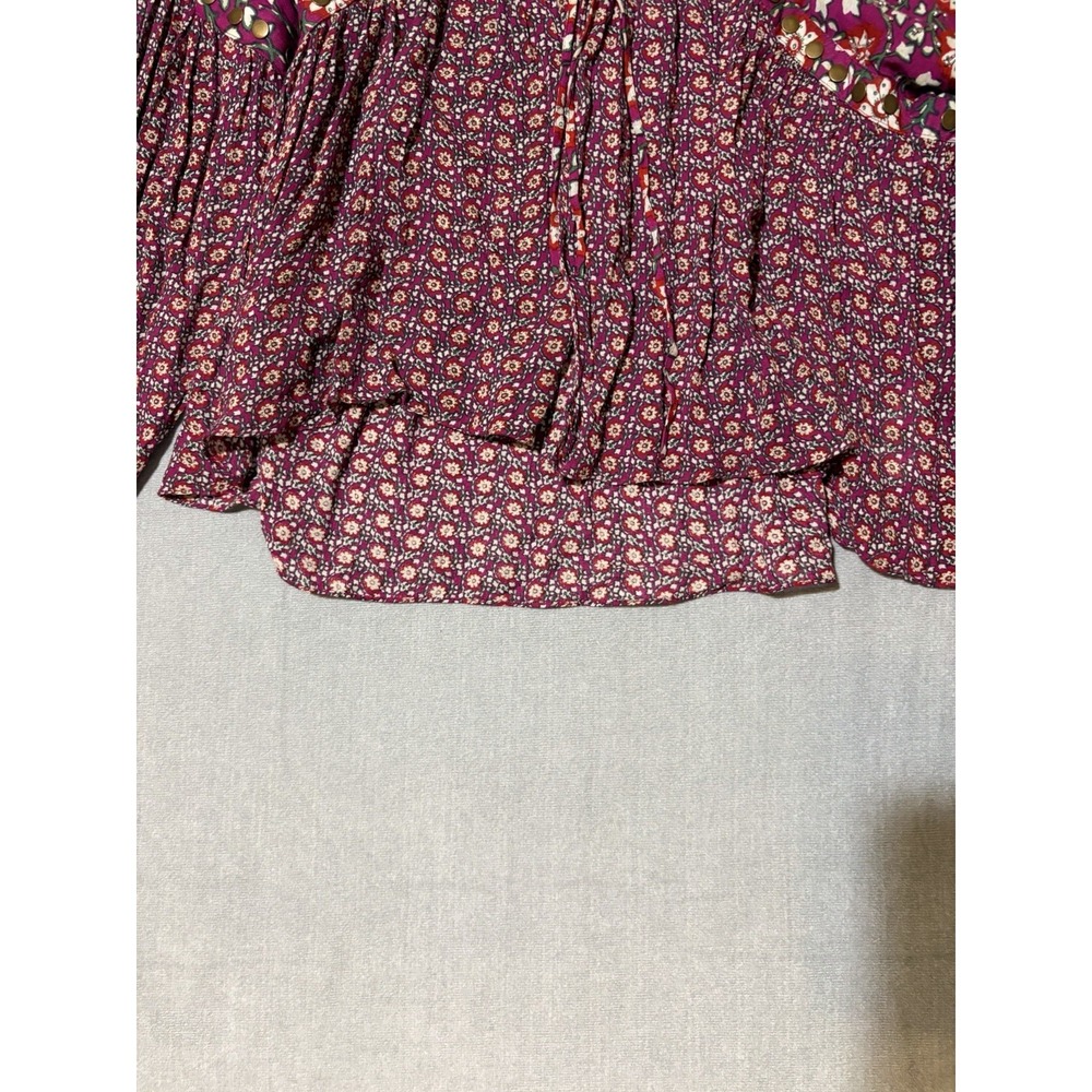FREE PEOPLE Women Multicolor Long Flare Sleeve Boho Peasant Style Blouse Sz L - Picture 8 of 15
